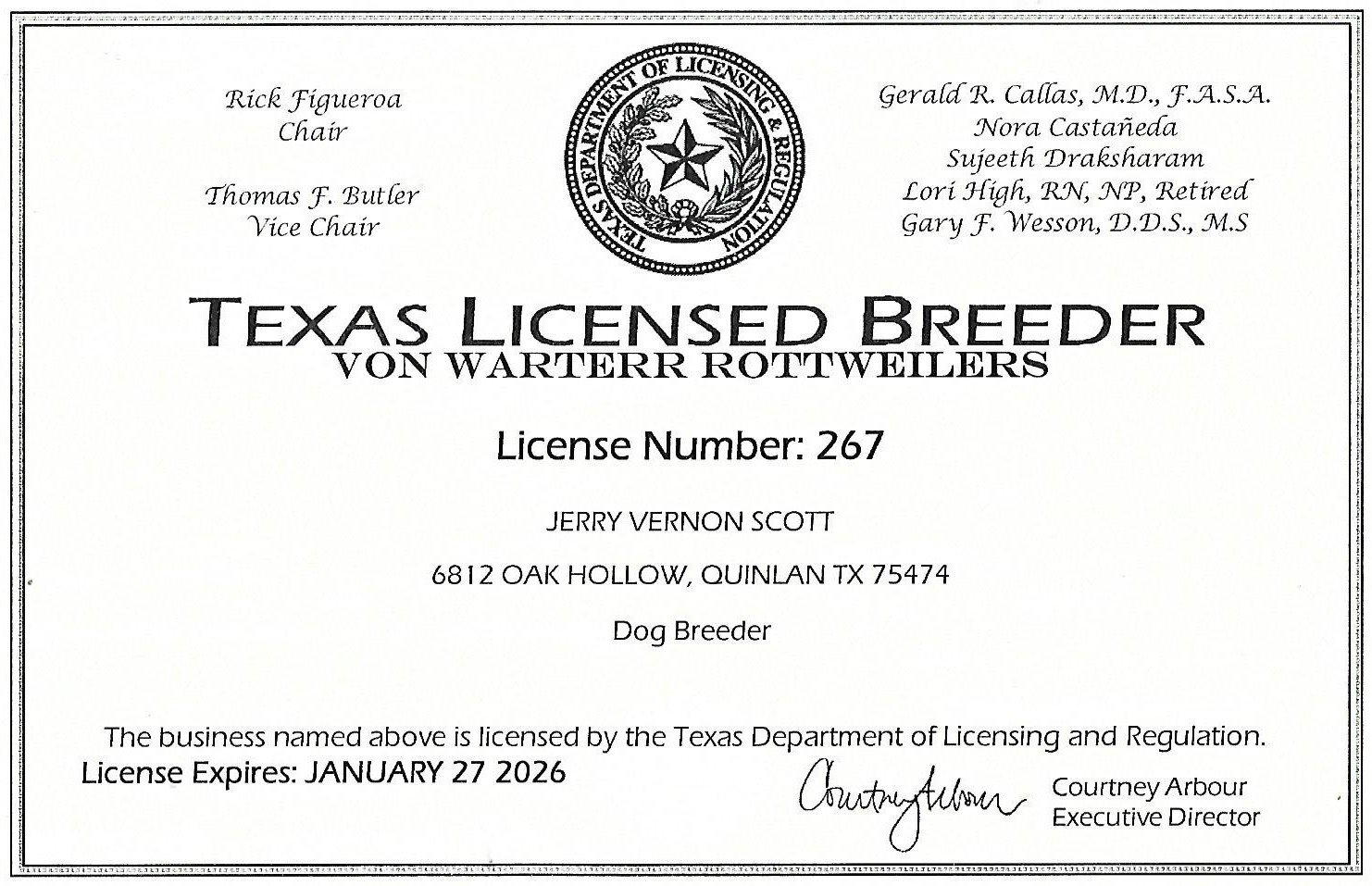 Texas Licensed Breeder